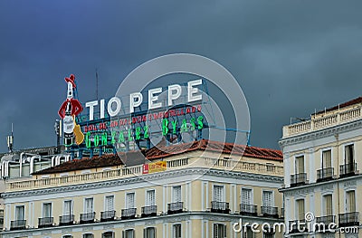 Tio pepe landmark neon sign in madrid Editorial Stock Photo